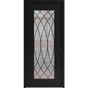 Front Exterior Prehung Aluminum Door / Iron 1600 Black / Entry Steel Metal Classic Painted 36 x 80 (36" x 80")-Left-hand Inswing