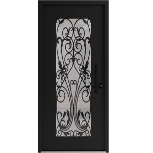 Front Exterior Prehung Aluminum Door / Iron 1601 Black / Entry Steel Metal Classic Painted 36 x 80 (36" x 80")-Right-hand Inswing