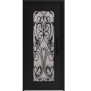 Front Exterior Prehung Aluminum Door / Iron 1601 Black / Entry Steel Metal Classic Painted 36 x 80 (36" x 80")-Right-hand Inswing
