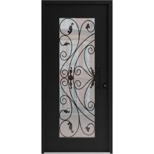 Front Exterior Prehung Aluminum Door / Iron 1633 Black / Entry Steel Metal Classic Painted 36 x 80 (36" x 80")-Right-hand Inswing