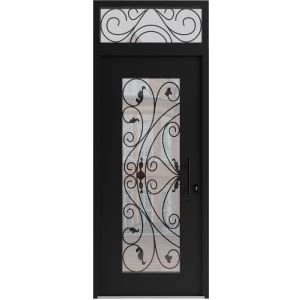 Front Exterior Prehung Aluminum Door / Iron 1633 Black / Entry Steel Metal Classic Painted 36 x 94 (36" x 80+14")-Right-hand Inswing