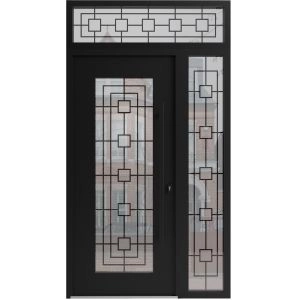 Front Exterior Prehung Aluminum Door / Iron 1688 Black / Entry Steel Metal Classic Painted 52 x 92 (36+16" x 80+12")-Right-hand Inswing