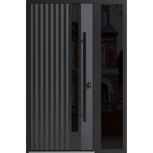 Front Exterior Prehung Steel Door / Ronex 0144 Grey / Sidelight Exterior Window Sidelite / Entry Metal Modern Painted W36+12" x H80" Left hand Inswing