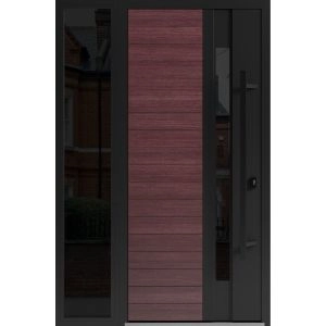 Front Exterior Prehung Steel Door / Ronex 0162 Red Oak / Sidelight Exterior Window Sidelite / Entry Metal Modern Painted W36+12" x H80" Left hand Inswing