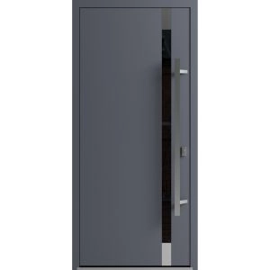 Front Exterior Prehung Steel Door / Ronex 1011 Grey / Stainless Inserts Entry Metal Modern Painted W36" x H80" Left hand Inswing