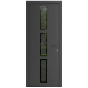 Front Exterior Prehung Metal-Plastic Door | Manux 8112 Antracite Grey | Office Commercial and Residential Doors Entrance Patio Garage W36" x H80" Left hand Inswing
