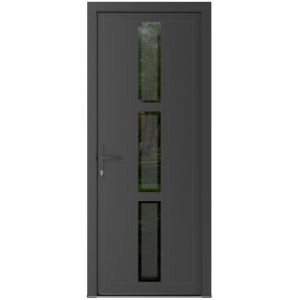 Front Exterior Prehung Metal-Plastic Door | Manux 8112 Antracite Grey | Office Commercial and Residential Doors Entrance Patio Garage W36" x H80" Right hand Inswing