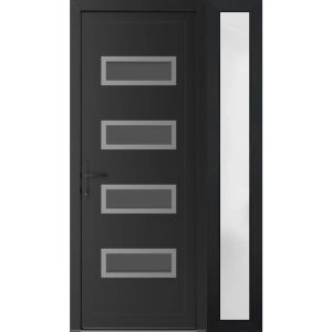 Front Exterior Prehung Metal-Plastic Door | Manux 8113 Matte Black | Side Sidelite Transom | Office Commercial and Residential Doors Entrance Patio Garage 44" x 80" (W32+12" x H80") Right hand Inswing