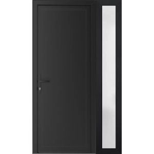 Front Exterior Prehung Metal-Plastic Door | Manux 8111 Matte Black | Side Sidelite Transom | Office Commercial and Residential Doors Entrance Patio Garage 48" x 80" (W36+12" x H80") Right hand Inswing