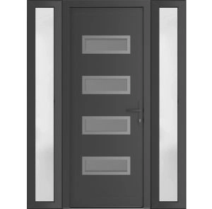Front Exterior Prehung Metal-Plastic Door | Manux 8113 Antracite Grey | 2 Side Sidelite Transoms | Office Commercial and Residential Doors Entrance Patio Garage 60" x 80" (W12+36+12" x H80") Left hand Inswing