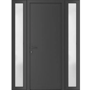 Front Exterior Prehung Metal-Plastic Door | Manux 8111 Antracite Grey | 2 Side Sidelite Transoms | Office Commercial and Residential Doors Entrance Patio Garage 60" x 80" (W12+36+12" x H80") Right hand Inswing