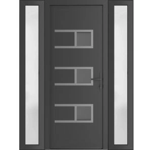Front Exterior Prehung Metal-Plastic Door | Manux 8933 Antracite Grey | 2 Side Sidelite Transoms | Office Commercial and Residential Doors Entrance Patio Garage 60" x 80" (W12+36+12" x H80") Left hand Inswing