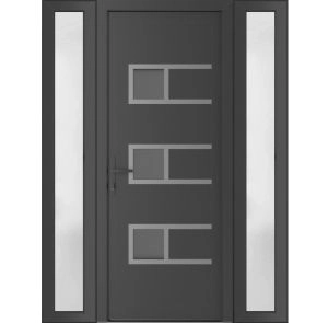Front Exterior Prehung Metal-Plastic Door | Manux 8933 Antracite Grey | 2 Side Sidelite Transoms | Office Commercial and Residential Doors Entrance Patio Garage 54" x 80" (W12+30+12" x H80") Right hand Inswing