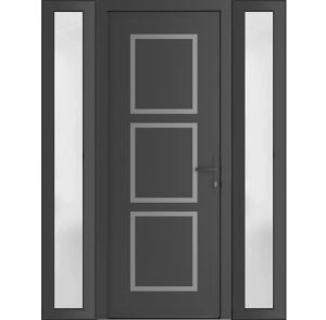 Front Exterior Prehung Metal-Plastic Door | Manux 8661 Antracite Grey | 2 Side Sidelite Transoms | Office Commercial and Residential Doors Entrance Patio Garage 60" x 80" (W12+36+12" x H80") Left hand Inswing