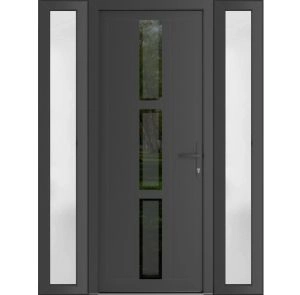 Front Exterior Prehung Metal-Plastic Door | Manux 8112 Antracite Grey | 2 Side Sidelite Transoms | Office Commercial and Residential Doors Entrance Patio Garage 64" x 80" (W14+36+14" x H80") Left hand Inswing