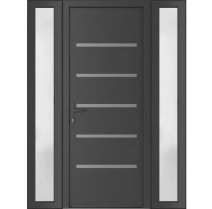 Front Exterior Prehung Metal-Plastic Door | Manux 8415 Antracite Grey | 2 Side Sidelite Transoms | Office Commercial and Residential Doors Entrance Patio Garage 54" x 80" (W12+30+12" x H80") Right hand Inswing