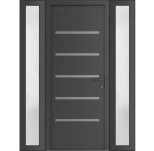 Front Exterior Prehung Metal-Plastic Door | Manux 8415 Antracite Grey | 2 Side Sidelite Transoms | Office Commercial and Residential Doors Entrance Patio Garage 60" x 80" (W12+36+12" x H80") Left hand Inswing
