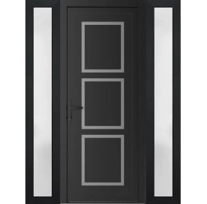 Front Exterior Prehung Metal-Plastic Door | Manux 8661 Matte Black | 2 Side Sidelite Transoms | Office Commercial and Residential Doors Entrance Patio Garage 60" x 80" (W12+36+12" x H80") Right hand Inswing