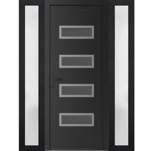 Front Exterior Prehung Metal-Plastic Door | Manux 8113 Matte Black | 2 Side Sidelite Transoms | Office Commercial and Residential Doors Entrance Patio Garage 56" x 80" (W12+32+12" x H80") Right hand Inswing