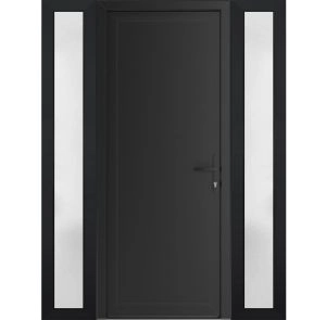 Front Exterior Prehung Metal-Plastic Door | Manux 8111 Matte Black | 2 Side Sidelite Transoms | Office Commercial and Residential Doors Entrance Patio Garage 60" x 80" (W12+36+12" x H80") Left hand Inswing