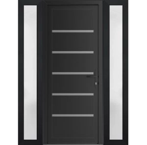 Front Exterior Prehung Metal-Plastic Door | Manux 8415 Matte Black | 2 Side Sidelite Transoms | Office Commercial and Residential Doors Entrance Patio Garage 56" x 80" (W12+32+12" x H80") Left hand Inswing
