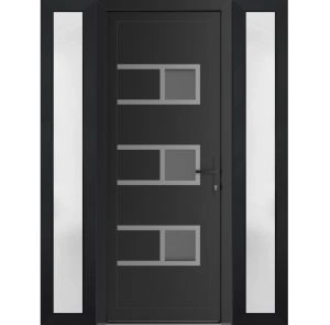 Front Exterior Prehung Metal-Plastic Door | Manux 8933 Matte Black | 2 Side Sidelite Transoms | Office Commercial and Residential Doors Entrance Patio Garage 54" x 80" (W12+30+12" x H80") Left hand Inswing