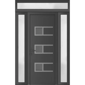 Front Exterior Prehung Metal-Plastic Door | Manux 8933 Antracite Grey | 2 Side and Top Sidelite Transom | Office Commercial and Residential Doors Entrance Patio Garage 68" x 94" (W16+36+16" x H80+14") Right hand Inswing