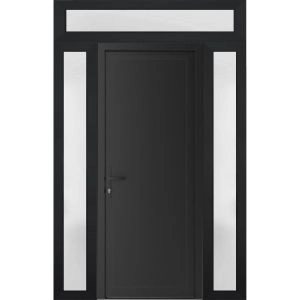 Front Exterior Prehung Metal-Plastic Door | Manux 8111 Matte Black | 2 Side and Top Sidelite Transom | Office Commercial and Residential Doors Entrance Patio Garage 60" x 94" (W12+36+12" x H80+14") Right hand Inswing