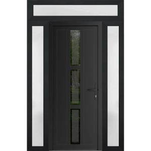 Front Exterior Prehung Metal-Plastic Door Frosted Glass / MANUX 8112 Matte Black / Office Commercial and Residential Doors Entrance Patio Garage 60 x 94 (14+32+14" x 80+14") Left-hand Inswing