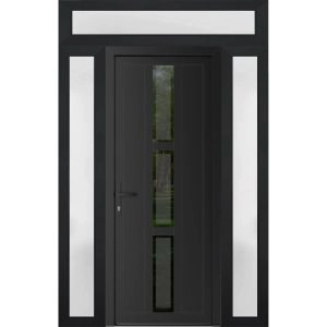 Front Exterior Prehung Metal-Plastic Door Frosted Glass / MANUX 8112 Matte Black / Office Commercial and Residential Doors Entrance Patio Garage 60 x 92 (12+32+12" x 80+12") Right-hand Inswing