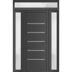 Front Exterior Prehung Metal-Plastic Door | Manux 8415 Antracite Grey | 2 Side and Top Sidelite Transom | Office Commercial and Residential Doors Entrance Patio Garage 54" x 94" (W12+30+12" x H80+14") Left hand Inswing