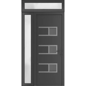 Front Exterior Prehung Metal-Plastic Door | Manux 8933 Antracite Grey | Side and Top Sidelite Transom | Office Commercial and Residential Doors Entrance Patio Garage 48" x 94" (W36+12" x H80+14") Left hand Inswing