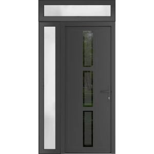 Front Exterior Prehung Metal-Plastic Door | Manux 8112 Antracite Grey | Side and Top Sidelite Transom | Office Commercial and Residential Doors Entrance Patio Garage 50" x 94" (W36+14" x H80+14") Left hand Inswing