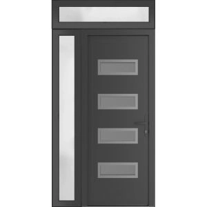 Front Exterior Prehung Metal-Plastic Door | Manux 8113 Antracite Grey | Side and Top Sidelite Transom | Office Commercial and Residential Doors Entrance Patio Garage 44" x 94" (W32+12" x H80+14") Left hand Inswing
