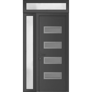 Front Exterior Prehung Metal-Plastic Door | Manux 8113 Antracite Grey | Side and Top Sidelite Transom | Office Commercial and Residential Doors Entrance Patio Garage 44" x 94" (W32+12" x H80+14") Right hand Inswing