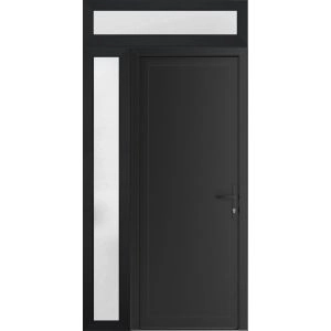 Front Exterior Prehung Metal-Plastic Door | Manux 8111 Matte Black | Side and Top Sidelite Transom | Office Commercial and Residential Doors Entrance Patio Garage 48" x 94" (W36+12" x H80+14") Left hand Inswing