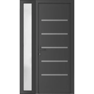 Front Exterior Prehung Metal-Plastic Door | Manux 8415 Antracite Grey | Side Sidelite Transom | Office Commercial and Residential Doors Entrance Patio Garage 42" x 80" (W30+12" x H80") Right hand Inswing
