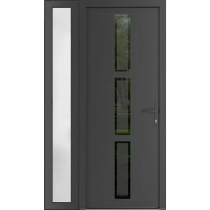 Front Exterior Prehung Metal-Plastic Door | Manux 8112 Antracite Grey | Side Sidelite Transom | Office Commercial and Residential Doors Entrance Patio Garage 50" x 80" (W36+14" x H80") Left hand Inswing
