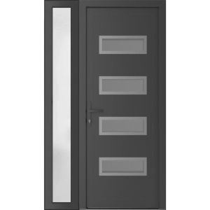 Front Exterior Prehung Metal-Plastic Door | Manux 8113 Antracite Grey | Side Sidelite Transom | Office Commercial and Residential Doors Entrance Patio Garage 44" x 80" (W32+12" x H80") Right hand Inswing