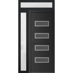 Front Exterior Prehung Metal-Plastic Door | Manux 8113 Matte Black | Side and Top Sidelite Transom | Office Commercial and Residential Doors Entrance Patio Garage 44" x 94" (W32+12" x H80+14") Right hand Inswing