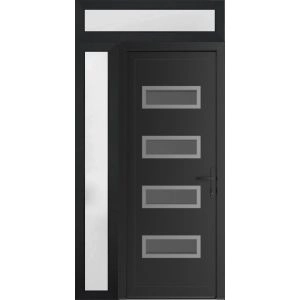 Front Exterior Prehung Metal-Plastic Door | Manux 8113 Matte Black | Side and Top Sidelite Transom | Office Commercial and Residential Doors Entrance Patio Garage 48" x 94" (W36+12" x H80+14") Left hand Inswing