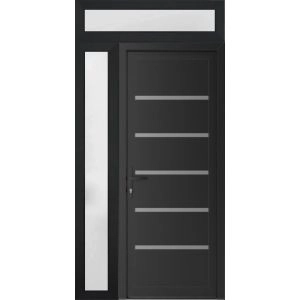 Front Exterior Prehung Metal-Plastic Door | Manux 8415 Matte Black | Side and Top Sidelite Transom | Office Commercial and Residential Doors Entrance Patio Garage 42" x 94" (W30+12" x H80+14") Right hand Inswing