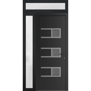 Front Exterior Prehung Metal-Plastic Door | Manux 8933 Matte Black | Side and Top Sidelite Transom | Office Commercial and Residential Doors Entrance Patio Garage 42" x 94" (W30+12" x H80+14") Left hand Inswing