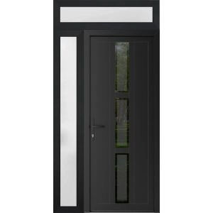 Front Exterior Prehung Metal-Plastic Door | Manux 8112 Matte Black | Side and Top Sidelite Transom | Office Commercial and Residential Doors Entrance Patio Garage 48" x 94" (W36+12" x H80+14") Right hand Inswing