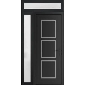 Front Exterior Prehung Metal-Plastic Door | Manux 8661 Matte Black | Side and Top Sidelite Transom | Office Commercial and Residential Doors Entrance Patio Garage 48" x 94" (W36+12" x H80+14") Left hand Inswing