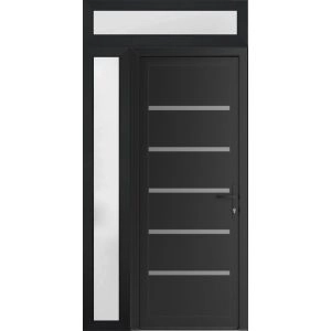 Front Exterior Prehung Metal-Plastic Door | Manux 8415 Matte Black | Side and Top Sidelite Transom | Office Commercial and Residential Doors Entrance Patio Garage 42" x 94" (W30+12" x H80+14") Left hand Inswing