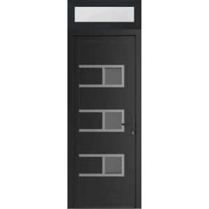 Front Exterior Prehung Metal-Plastic Door | Manux 8933 Matte Black | Top Sidelite Transom | Office Commercial and Residential Doors Entrance Patio Garage 32" x 94" (W32" x H80+14") Left hand Inswing
