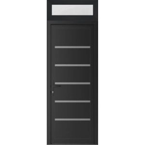 Front Exterior Prehung Metal-Plastic Door | Manux 8415 Matte Black | Top Sidelite Transom | Office Commercial and Residential Doors Entrance Patio Garage 30" x 94" (W30" x H80+14") Right hand Inswing