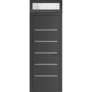 Front Exterior Prehung Metal-Plastic Door | Manux 8415 Antracite Grey | Top Sidelite Transom | Office Commercial and Residential Doors Entrance Patio Garage 36" x 94" (W36" x H80+14") Left hand Inswing