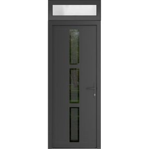 Front Exterior Prehung Metal-Plastic Door | Manux 8112 Antracite Grey | Top Sidelite Transom | Office Commercial and Residential Doors Entrance Patio Garage 36" x 94" (W36" x H80+14") Left hand Inswing